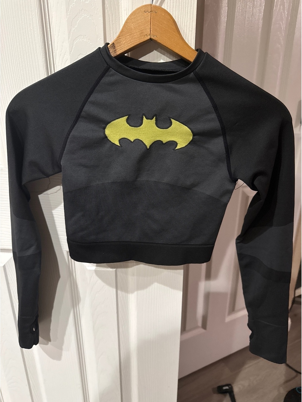 Batman Logo Black Crop Long Sleeve Top Size S